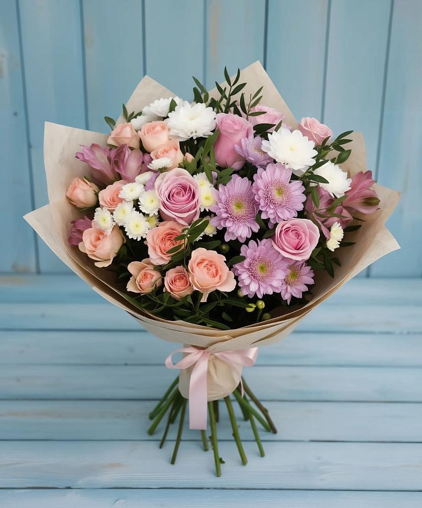 Букет цветов из: Хризантемы, Розы и Альстромерии в Фруктовом