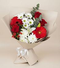 Букет цветов из:  Розы, Хризантемы, Герберы и Лилии #REPLACE_PRED# Фруктовом