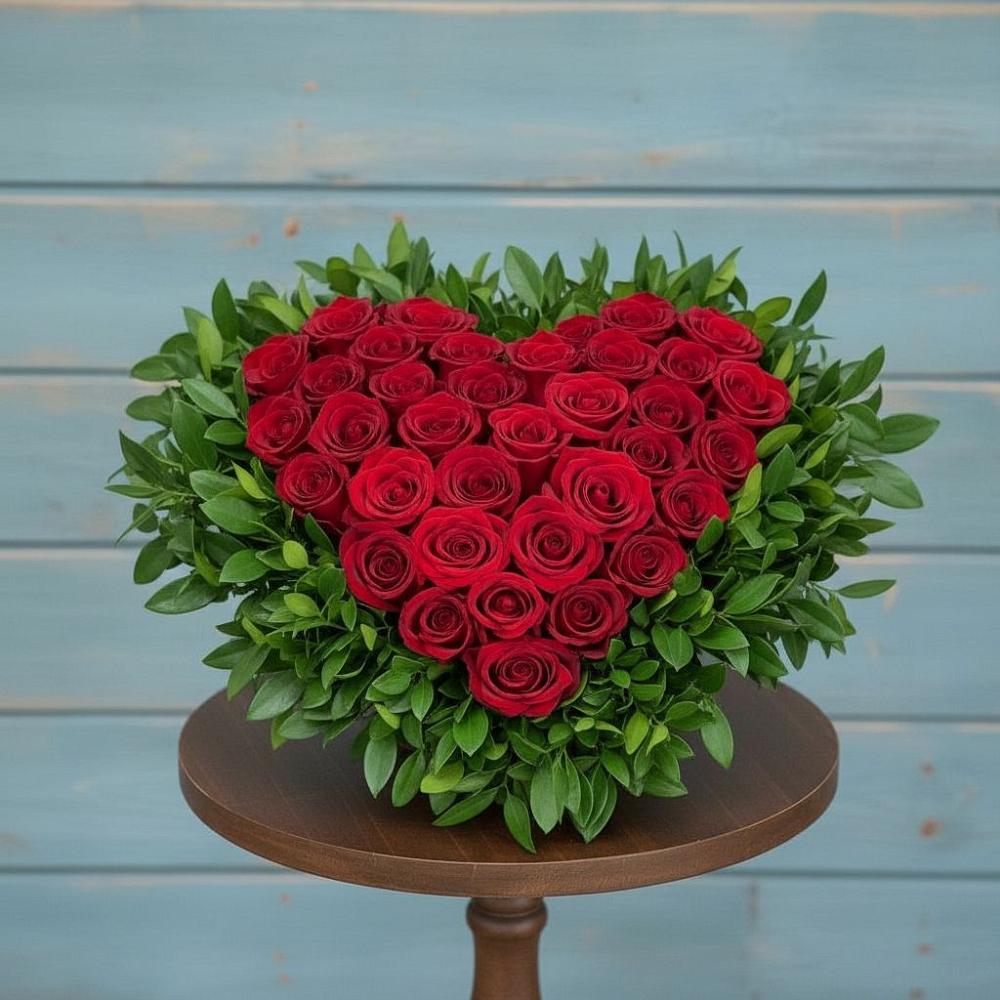 Цветочная композиция из Розы в виде сердца в Фруктовом