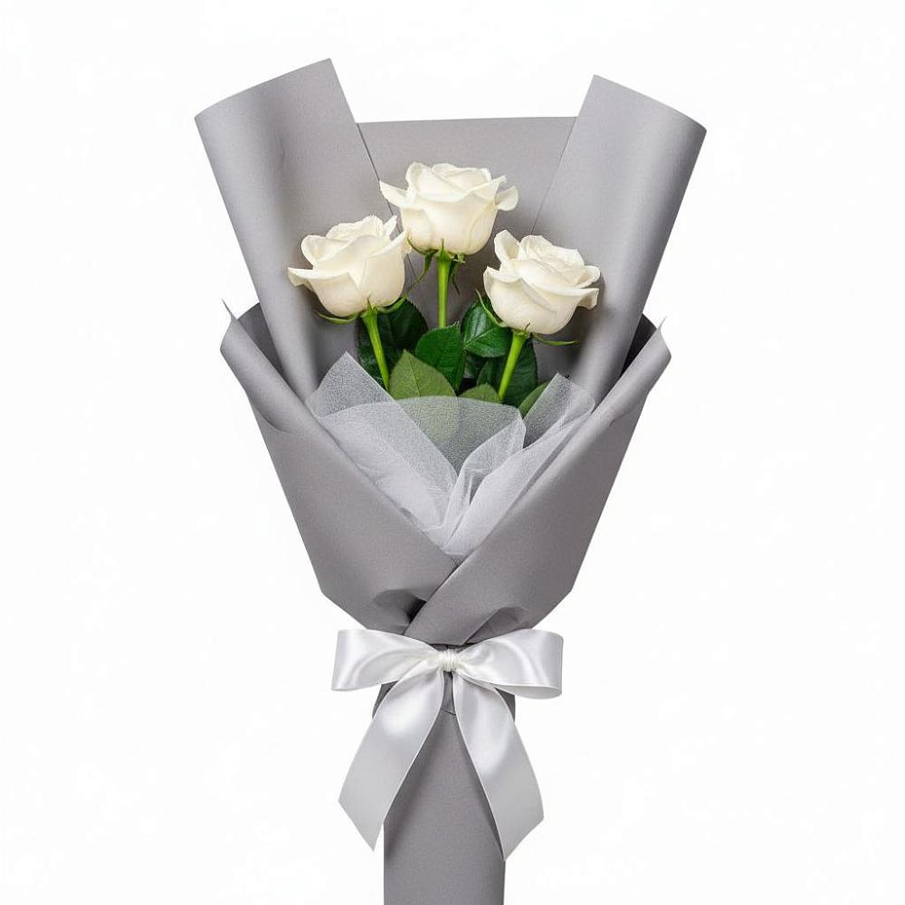 Букет 3 белые розы в Фруктовом